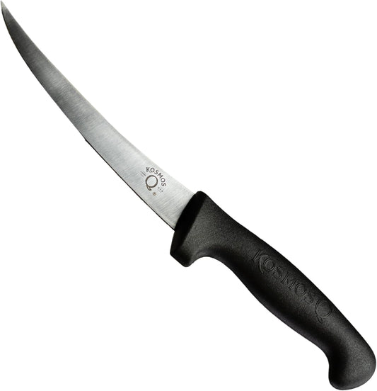 Kosmos Q Boning Knife, Gift for Him, 6 Inch Hand Crafted Curved Blade with Razor Sharp Edge & Non-Slip Handle, BBQ Trimming Knife for Brisket, Ribs, Chicken, Fish & Meat Preparation