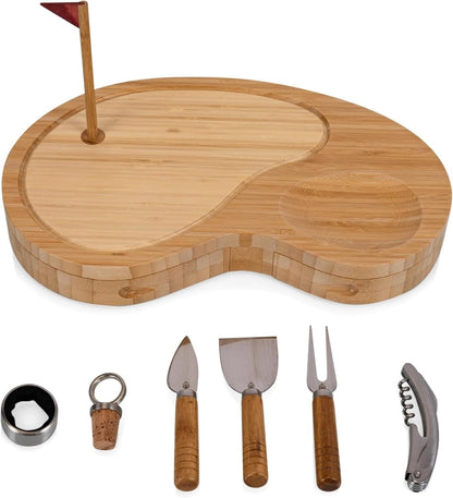 TOSCANA - a Picnic Time brand Sand Trap Cheese Board and Tool Set, Charcuterie Board Set, Wood Cutting Board with Cheese Knives, (Bamboo), Brown
