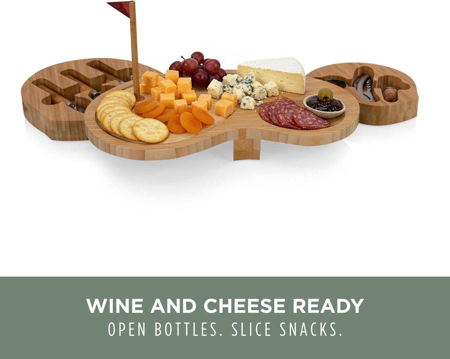 TOSCANA - a Picnic Time brand Sand Trap Cheese Board and Tool Set, Charcuterie Board Set, Wood Cutting Board with Cheese Knives, (Bamboo), Brown