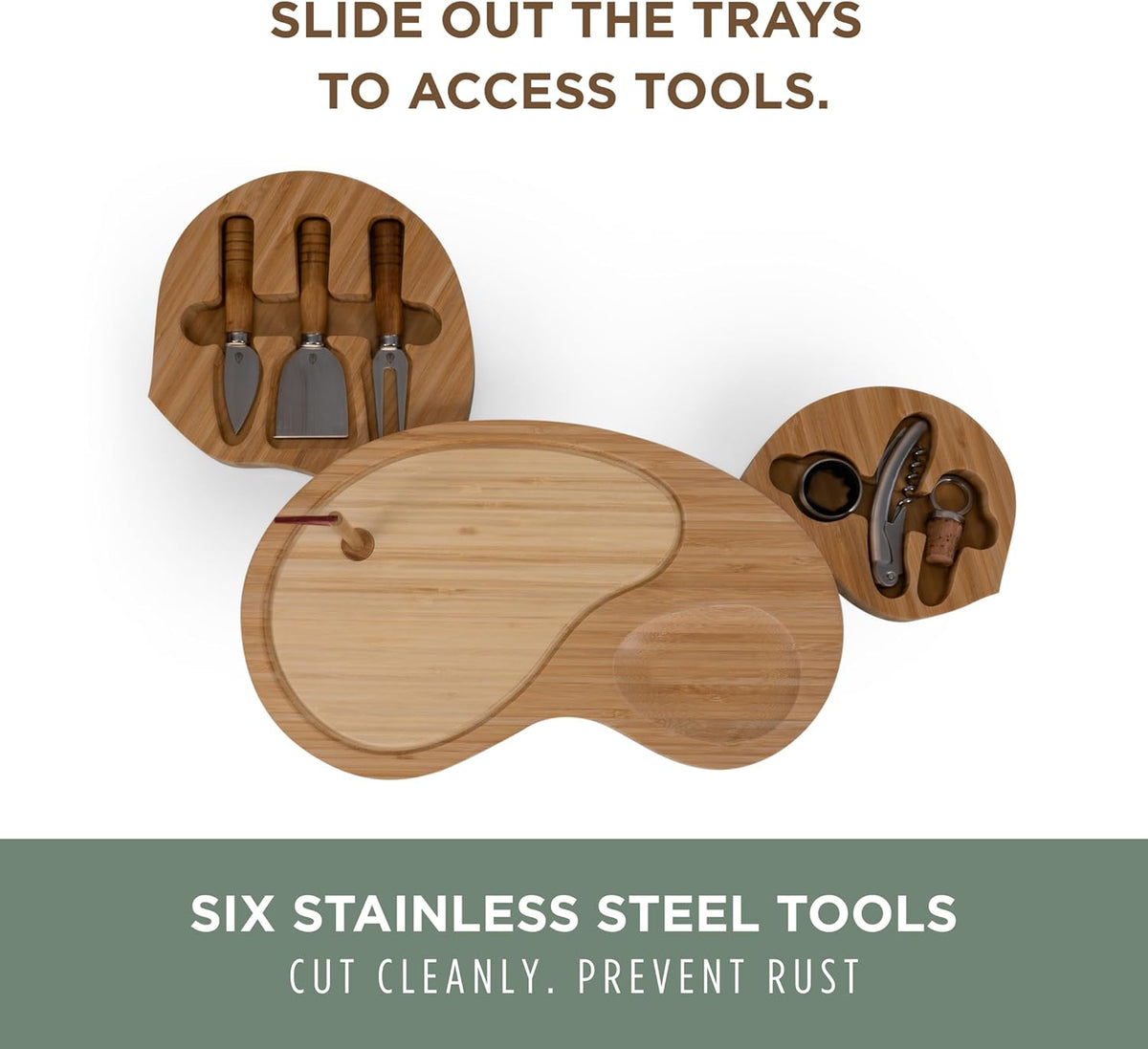 TOSCANA - a Picnic Time brand Sand Trap Cheese Board and Tool Set, Charcuterie Board Set, Wood Cutting Board with Cheese Knives, (Bamboo), Brown