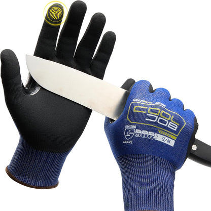 A5 Fiberglass Free Cut Resistant Gloves for Men, Touchscreen, Grip Nitrile Coated, No PFAS, Non Slip, Soft & Durable