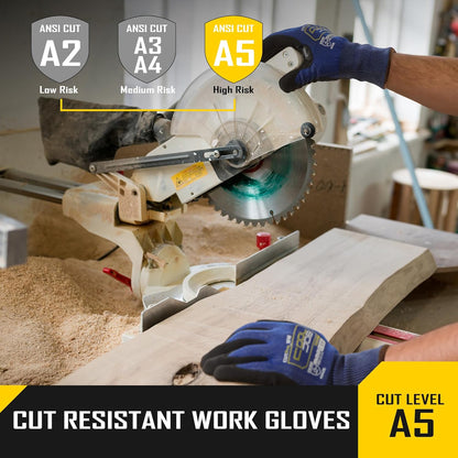 A5 Fiberglass Free Cut Resistant Gloves for Men, Touchscreen, Grip Nitrile Coated, No PFAS, Non Slip, Soft & Durable