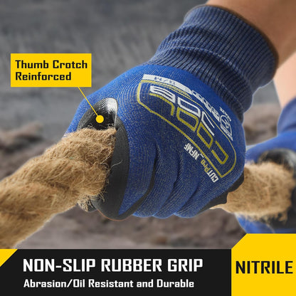 A5 Fiberglass Free Cut Resistant Gloves for Men, Touchscreen, Grip Nitrile Coated, No PFAS, Non Slip, Soft & Durable