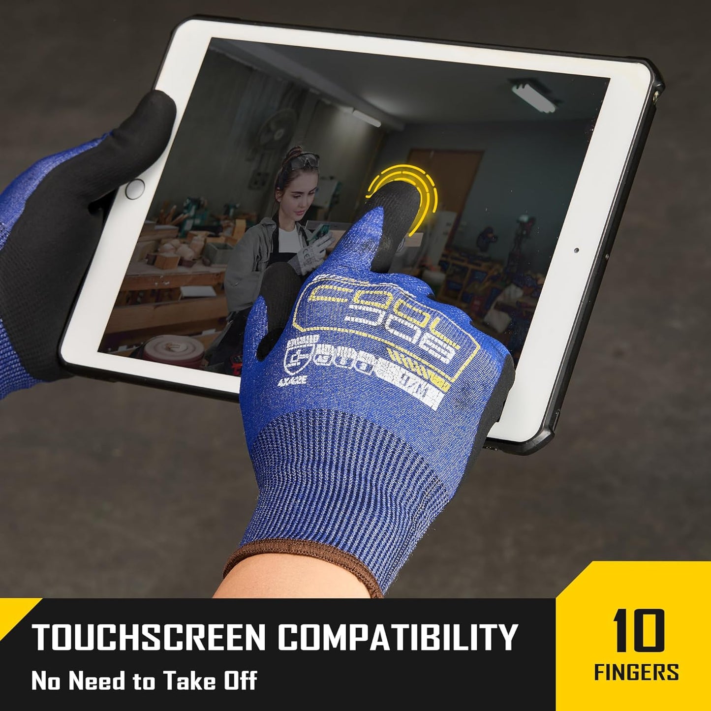 A5 Fiberglass Free Cut Resistant Gloves for Men, Touchscreen, Grip Nitrile Coated, No PFAS, Non Slip, Soft & Durable