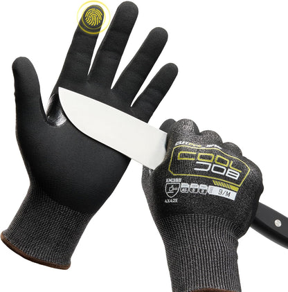 A5 Fiberglass Free Cut Resistant Gloves for Men, Touchscreen, Grip Nitrile Coated, No PFAS, Non Slip, Soft & Durable