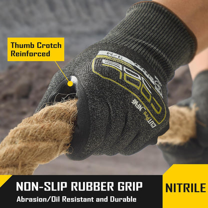A5 Fiberglass Free Cut Resistant Gloves for Men, Touchscreen, Grip Nitrile Coated, No PFAS, Non Slip, Soft & Durable