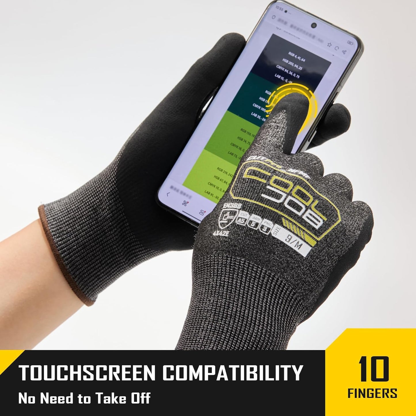 A5 Fiberglass Free Cut Resistant Gloves for Men, Touchscreen, Grip Nitrile Coated, No PFAS, Non Slip, Soft & Durable
