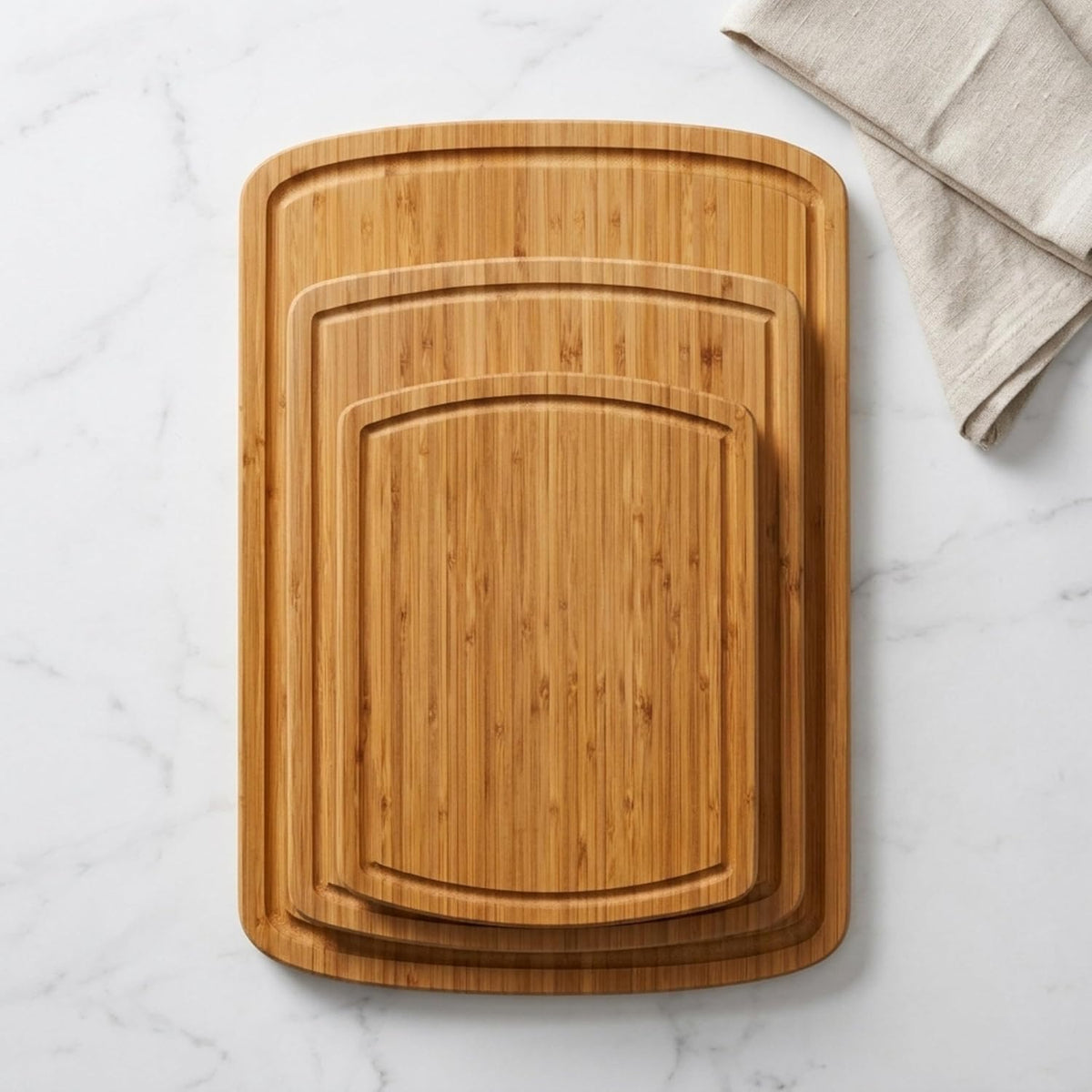 Wooden Cutting Boards for Kitchen - 3 Piece Carbonized Bamboo Cutting Board Set with Deep Juice Groove, Side Handles, Meal Prep Chopping Boards for Meat Vegetables Fruit, Charcuterie Serving Tray