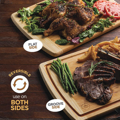 Wooden Cutting Boards for Kitchen - 3 Piece Carbonized Bamboo Cutting Board Set with Deep Juice Groove, Side Handles, Meal Prep Chopping Boards for Meat Vegetables Fruit, Charcuterie Serving Tray