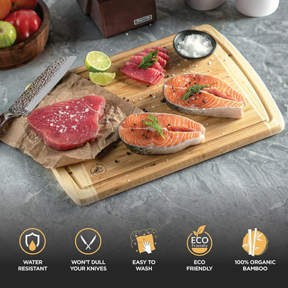 Wooden Cutting Boards for Kitchen - 3 Piece Carbonized Bamboo Cutting Board Set with Deep Juice Groove, Side Handles, Meal Prep Chopping Boards for Meat Vegetables Fruit, Charcuterie Serving Tray