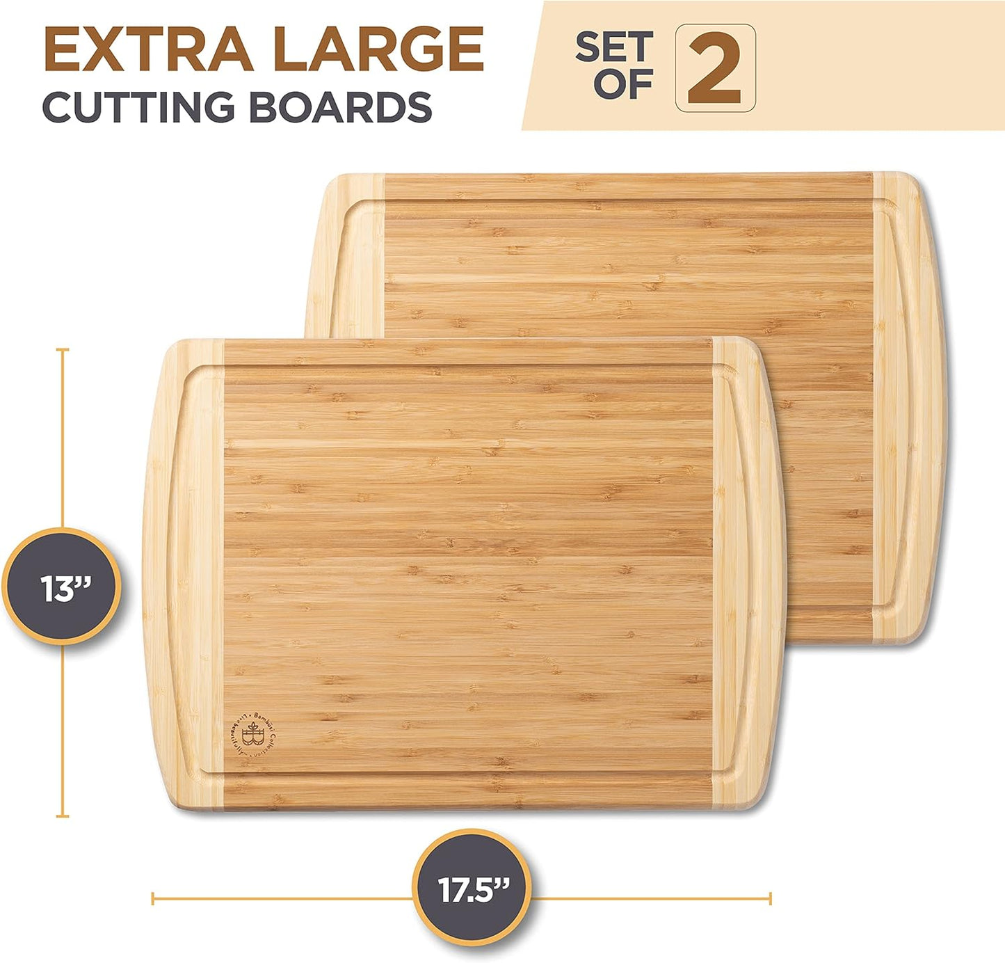 Wooden Cutting Boards for Kitchen - 3 Piece Carbonized Bamboo Cutting Board Set with Deep Juice Groove, Side Handles, Meal Prep Chopping Boards for Meat Vegetables Fruit, Charcuterie Serving Tray
