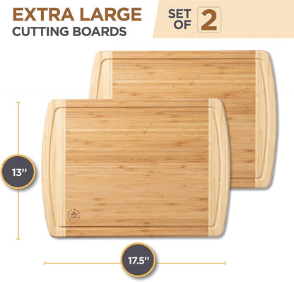 Wooden Cutting Boards for Kitchen - 3 Piece Carbonized Bamboo Cutting Board Set with Deep Juice Groove, Side Handles, Meal Prep Chopping Boards for Meat Vegetables Fruit, Charcuterie Serving Tray