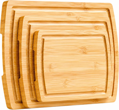 Wooden Cutting Boards for Kitchen - 3 Piece Carbonized Bamboo Cutting Board Set with Deep Juice Groove, Side Handles, Meal Prep Chopping Boards for Meat Vegetables Fruit, Charcuterie Serving Tray