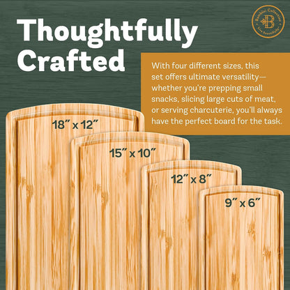 Wooden Cutting Boards for Kitchen - 3 Piece Carbonized Bamboo Cutting Board Set with Deep Juice Groove, Side Handles, Meal Prep Chopping Boards for Meat Vegetables Fruit, Charcuterie Serving Tray