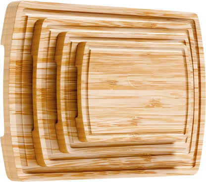 Wooden Cutting Boards for Kitchen - 3 Piece Carbonized Bamboo Cutting Board Set with Deep Juice Groove, Side Handles, Meal Prep Chopping Boards for Meat Vegetables Fruit, Charcuterie Serving Tray