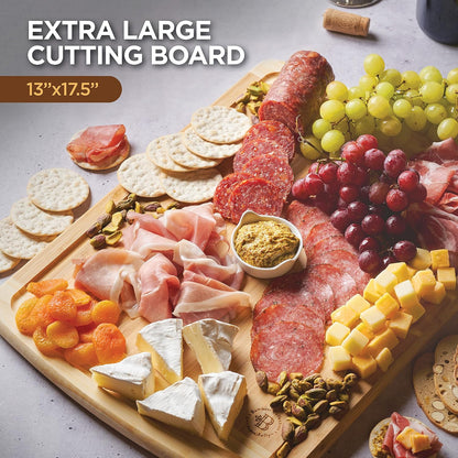 Wooden Cutting Boards for Kitchen - 3 Piece Carbonized Bamboo Cutting Board Set with Deep Juice Groove, Side Handles, Meal Prep Chopping Boards for Meat Vegetables Fruit, Charcuterie Serving Tray
