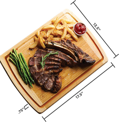 Wooden Cutting Boards for Kitchen - 3 Piece Carbonized Bamboo Cutting Board Set with Deep Juice Groove, Side Handles, Meal Prep Chopping Boards for Meat Vegetables Fruit, Charcuterie Serving Tray