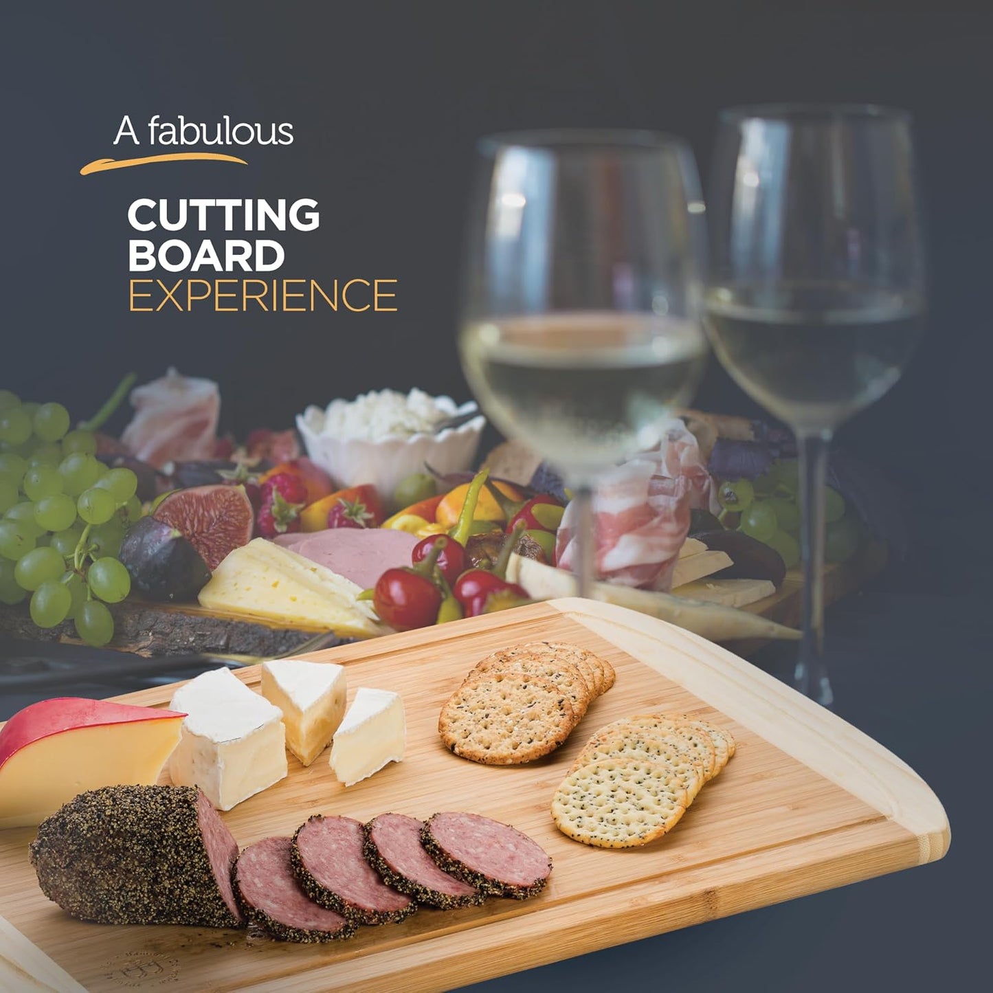 Wooden Cutting Boards for Kitchen - 3 Piece Carbonized Bamboo Cutting Board Set with Deep Juice Groove, Side Handles, Meal Prep Chopping Boards for Meat Vegetables Fruit, Charcuterie Serving Tray