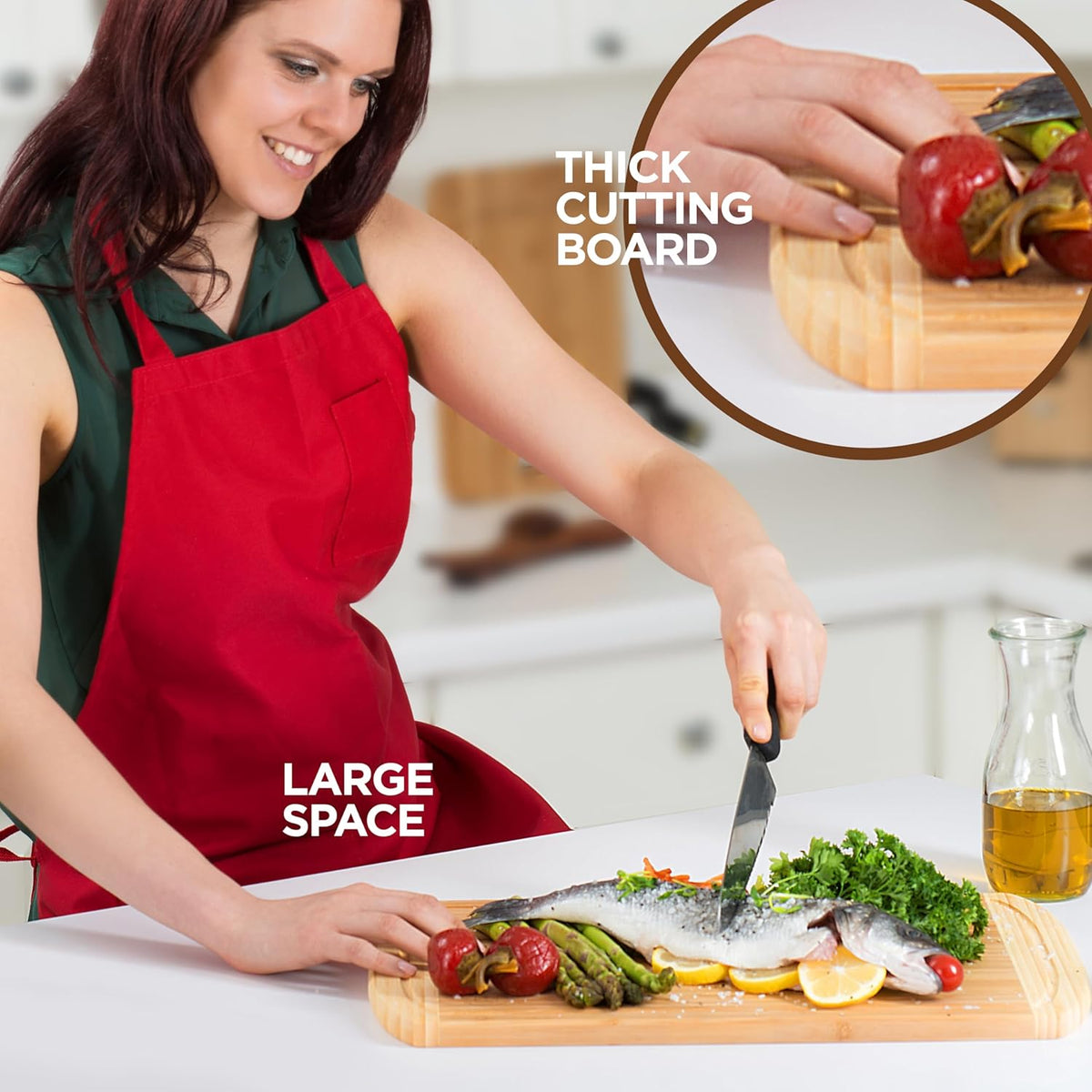 Wooden Cutting Boards for Kitchen - 3 Piece Carbonized Bamboo Cutting Board Set with Deep Juice Groove, Side Handles, Meal Prep Chopping Boards for Meat Vegetables Fruit, Charcuterie Serving Tray
