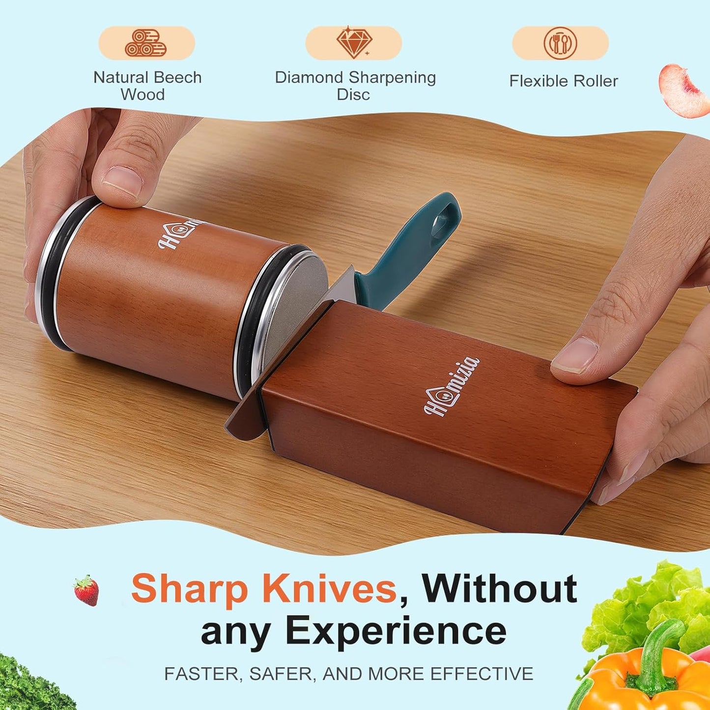 Knife Sharpener Tool - Rolling Knife Sharpener Kit – Diamond & Ceramic Discs, Magnetic 15° & 20° Angle Guide, 2-Stage Manual Knife Sharpening Fast & Safe for Any Hardness Ideal Gift