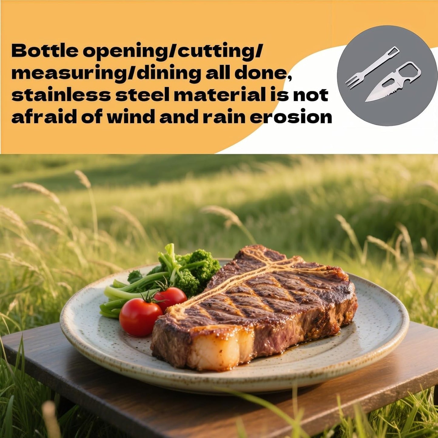 Survival Tools Multi-Function Camping Fork Card Knife with Measuring Ruler & Bottle Opener (4-in-1 Pocket Tool Kit)