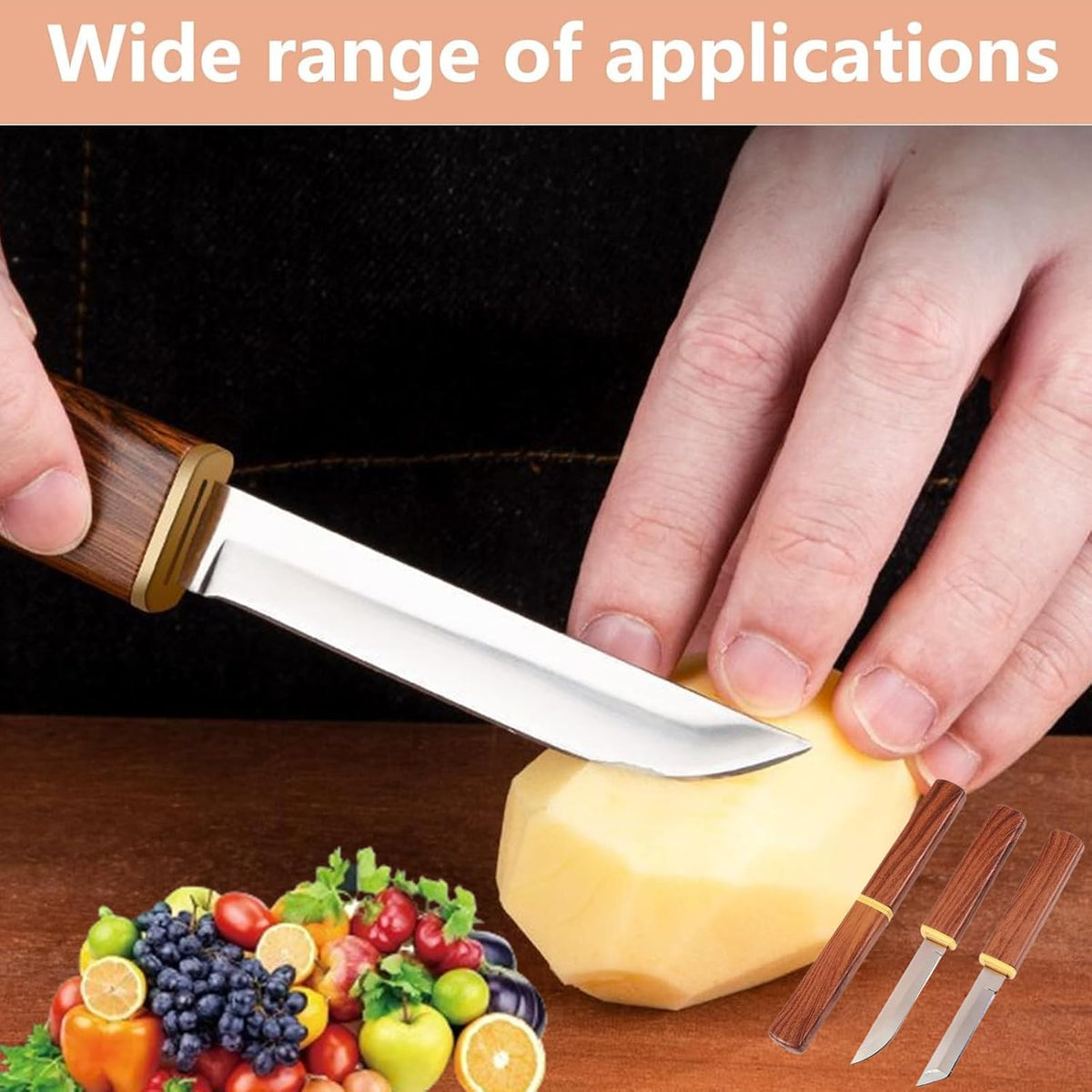 4 PCS Paring Knives Set Professional Peeling Knife Stainless Steel Dual Blade for Fruits and Vegetables,for Kitchen,Camping,Hiking(Brown)
