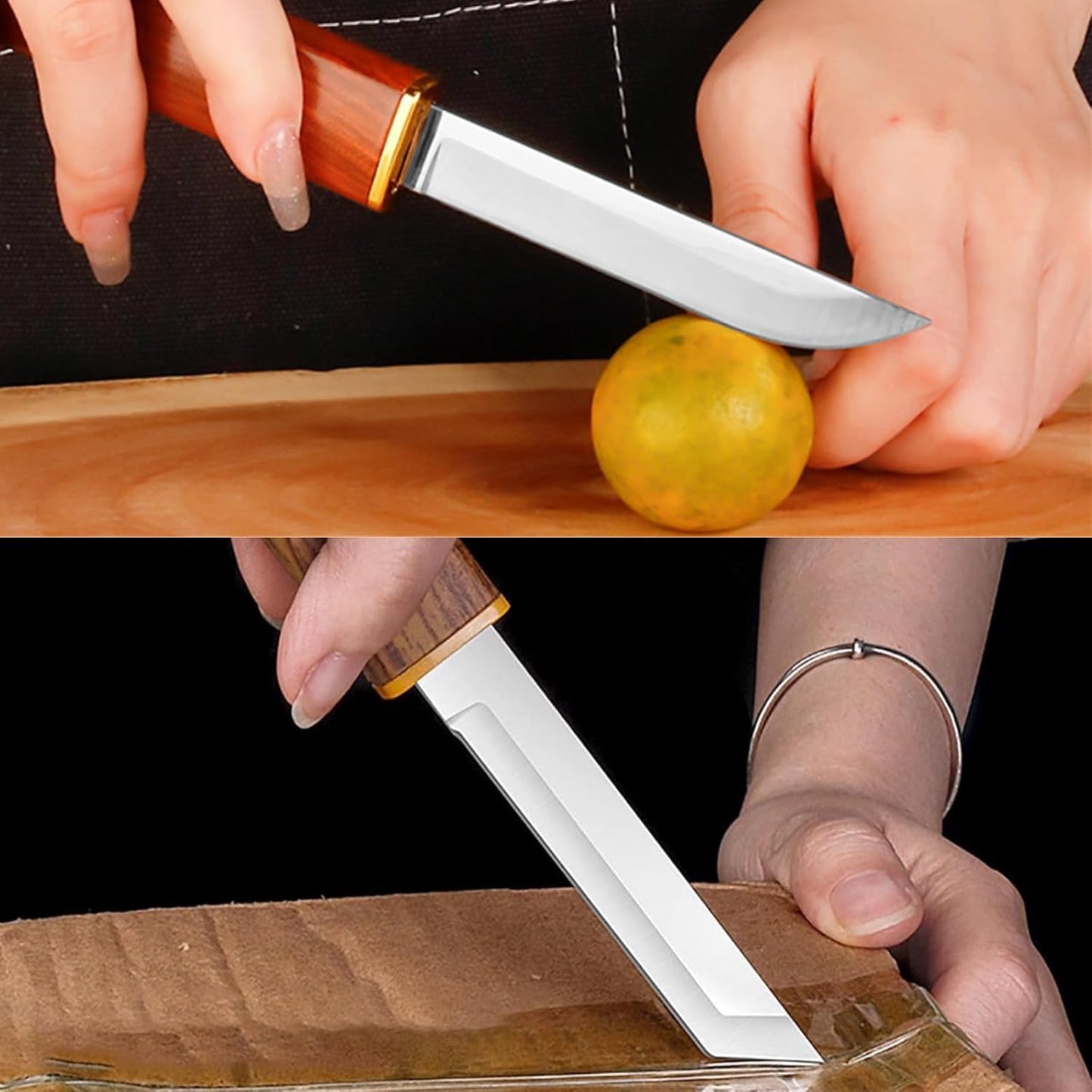 4 PCS Paring Knives Set Professional Peeling Knife Stainless Steel Dual Blade for Fruits and Vegetables,for Kitchen,Camping,Hiking(Brown)