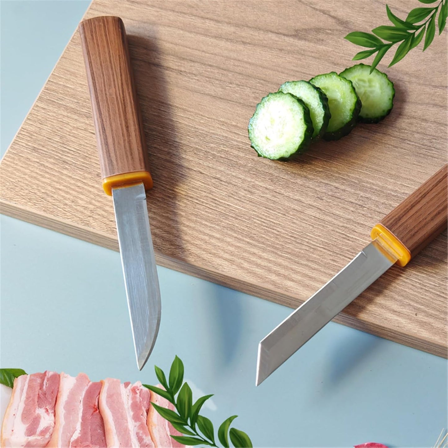 4 PCS Paring Knives Set Professional Peeling Knife Stainless Steel Dual Blade for Fruits and Vegetables,for Kitchen,Camping,Hiking(Brown)
