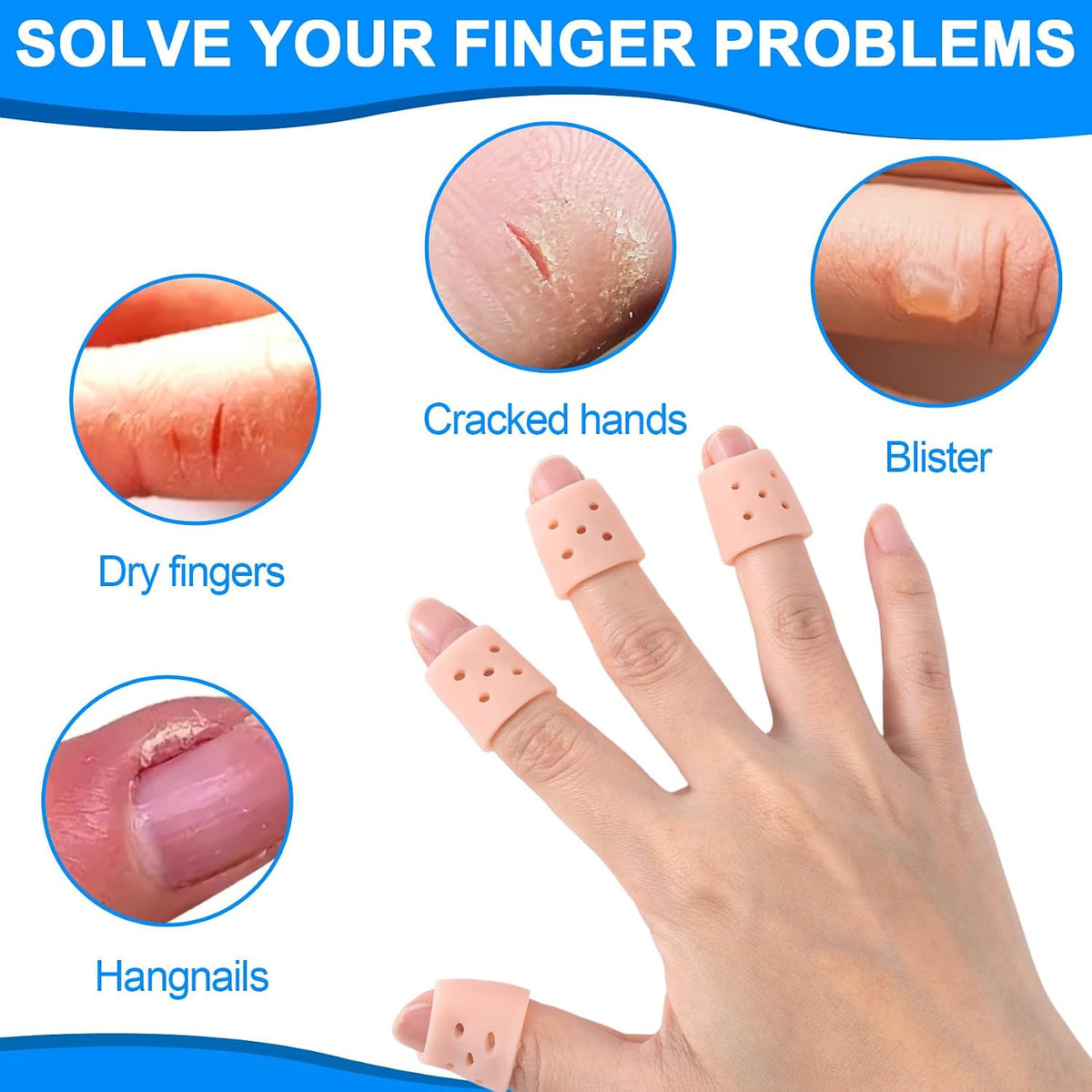12pcs Finger Covers for Skin Picking, Stop Nail Biting Finger Guard | Reusable Breathable Silicone Anti Skin Picking Finger Gloves for Nail Biting Prevention, Cuticle Protection, Cracked - Clear
