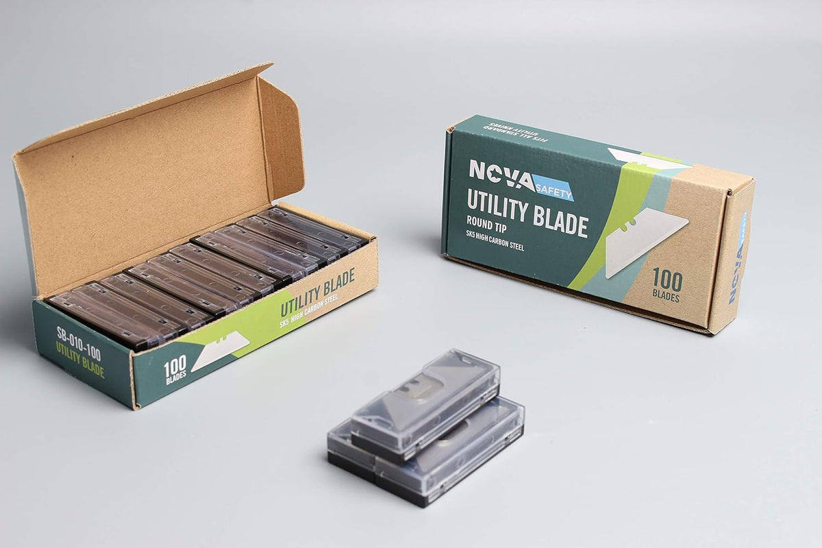 Round Point Utility Knife Blades for Box Cutter, SK5 Carbon Steel, Durable and Cost-effective, Utility Blades for Most Standard Utility Knives, 100 Pack