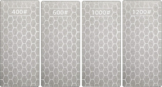 4 Pieces Diamond Sharpening Stone Grit Diamond Plate Honing Stone for Kitchen Sharpening Dull, Blunt or Tired Edges, 5.9 x 2.48 Inches(400/600/1000/1200 Grit)