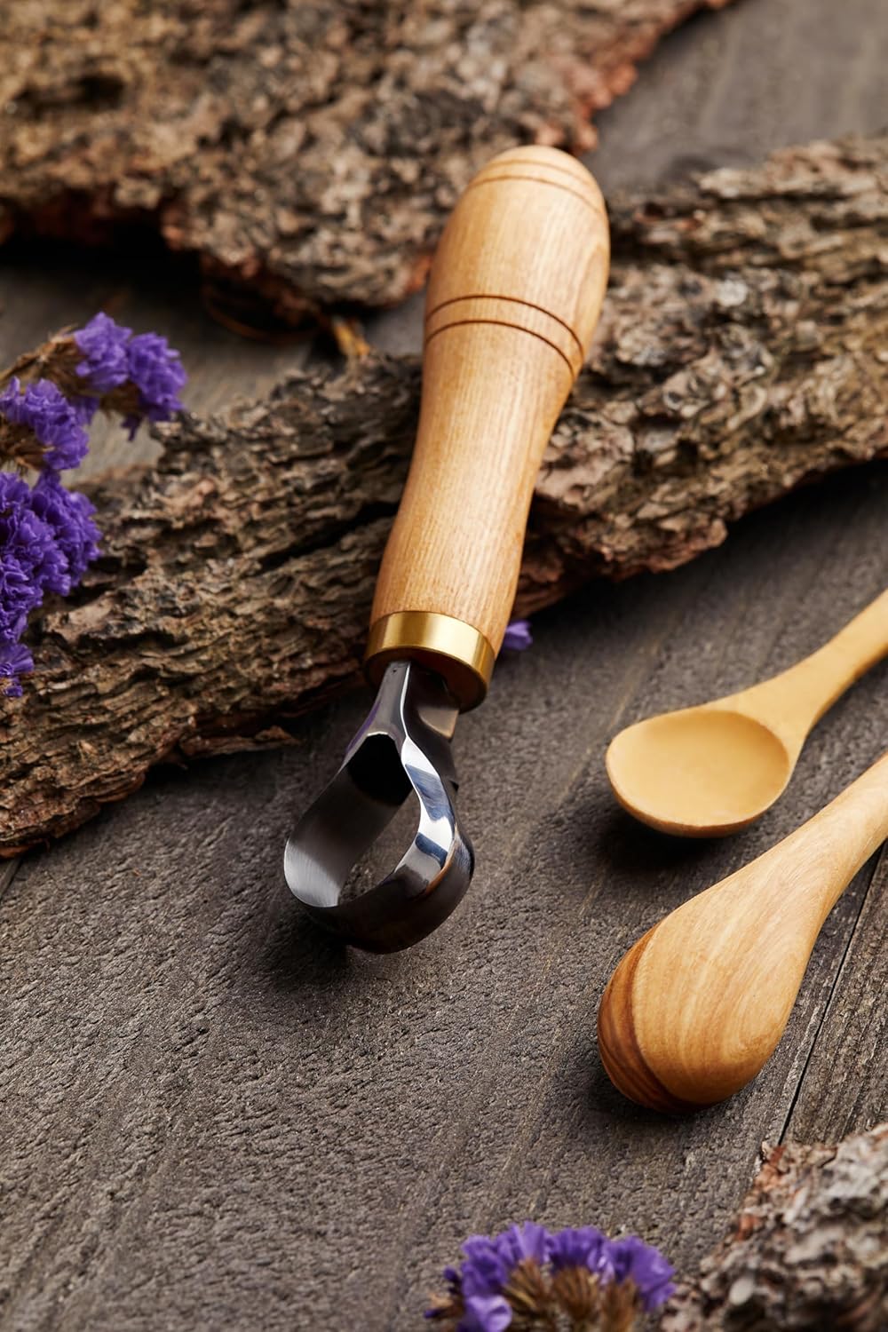 Carving Scorp Knife | Round Carving Tool for Spoons, Bowls, and Cups | Spoon Bowl Carving Tools | for Beginners | Oak Wood Handle with Carbon Steel Blade (1'in full scorp)