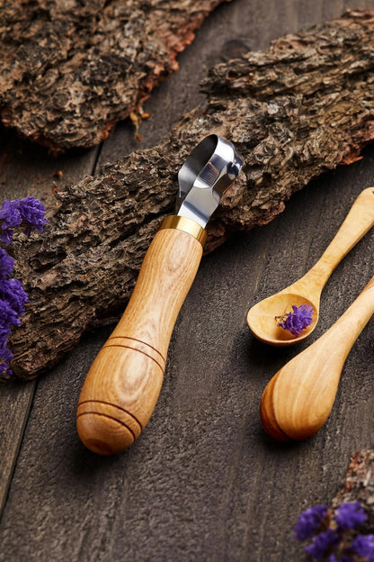 Carving Scorp Knife | Round Carving Tool for Spoons, Bowls, and Cups | Spoon Bowl Carving Tools | for Beginners | Oak Wood Handle with Carbon Steel Blade (1'in full scorp)