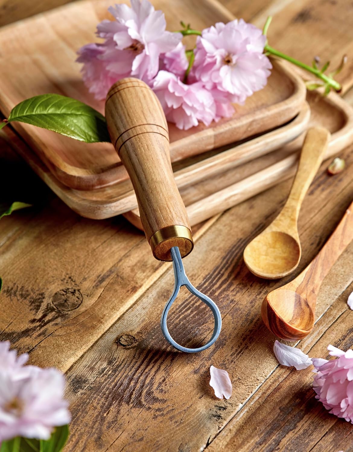 Carving Scorp Knife | Round Carving Tool for Spoons, Bowls, and Cups | Spoon Bowl Carving Tools | for Beginners | Oak Wood Handle with Carbon Steel Blade (1'in full scorp)