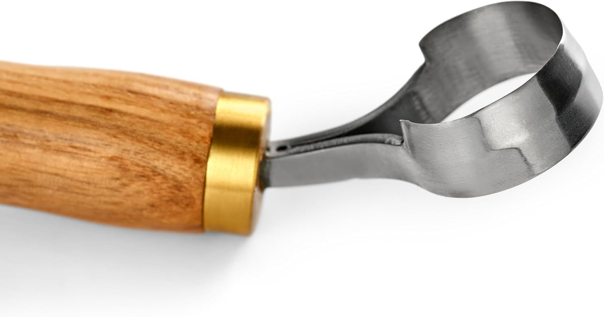 Carving Scorp Knife | Round Carving Tool for Spoons, Bowls, and Cups | Spoon Bowl Carving Tools | for Beginners | Oak Wood Handle with Carbon Steel Blade (1'in full scorp)