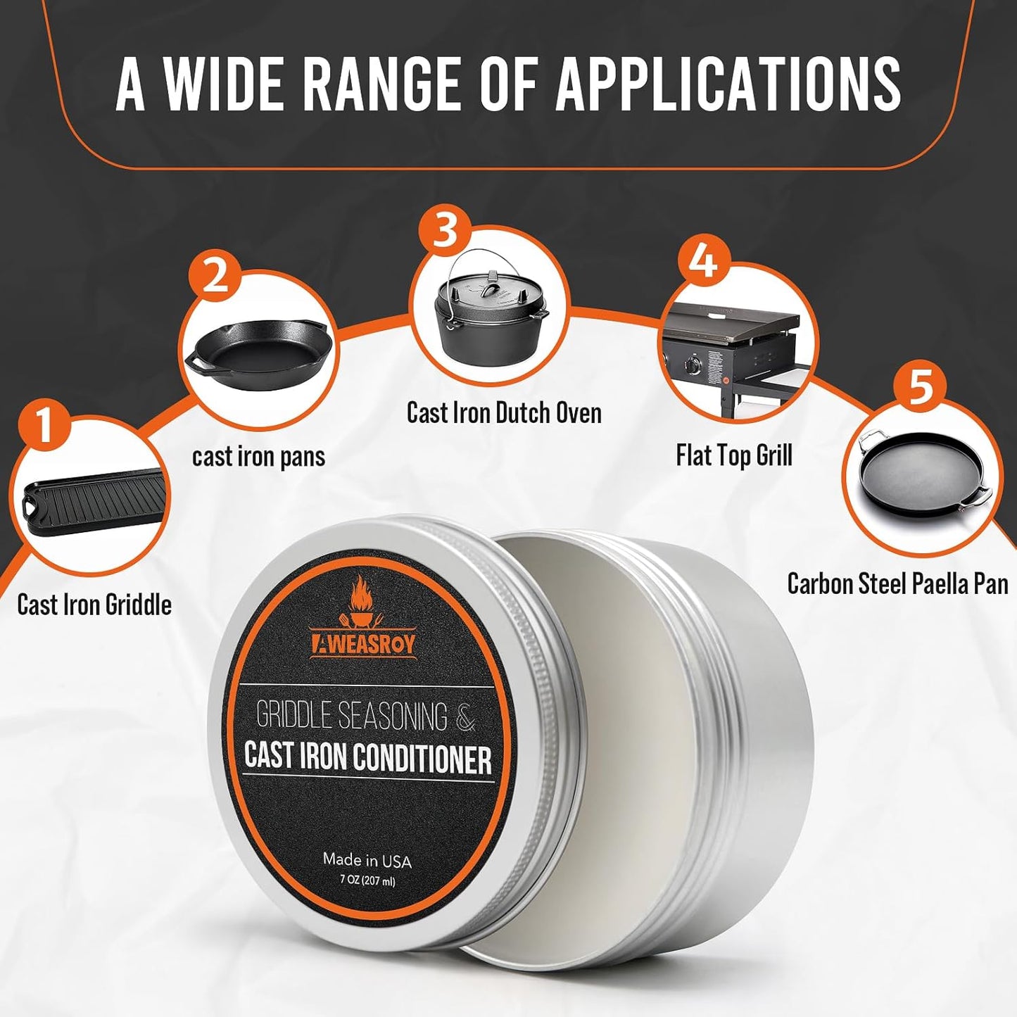 Griddle Seasoning & Cast Iron Seasoning Conditioner 7 OZ Care Kit, with Rust Remover Food Safe Griddle Seasoning for Blackstone, Pans, Carbon Steel – Maintain a Cleaner Non-Stick Skillet