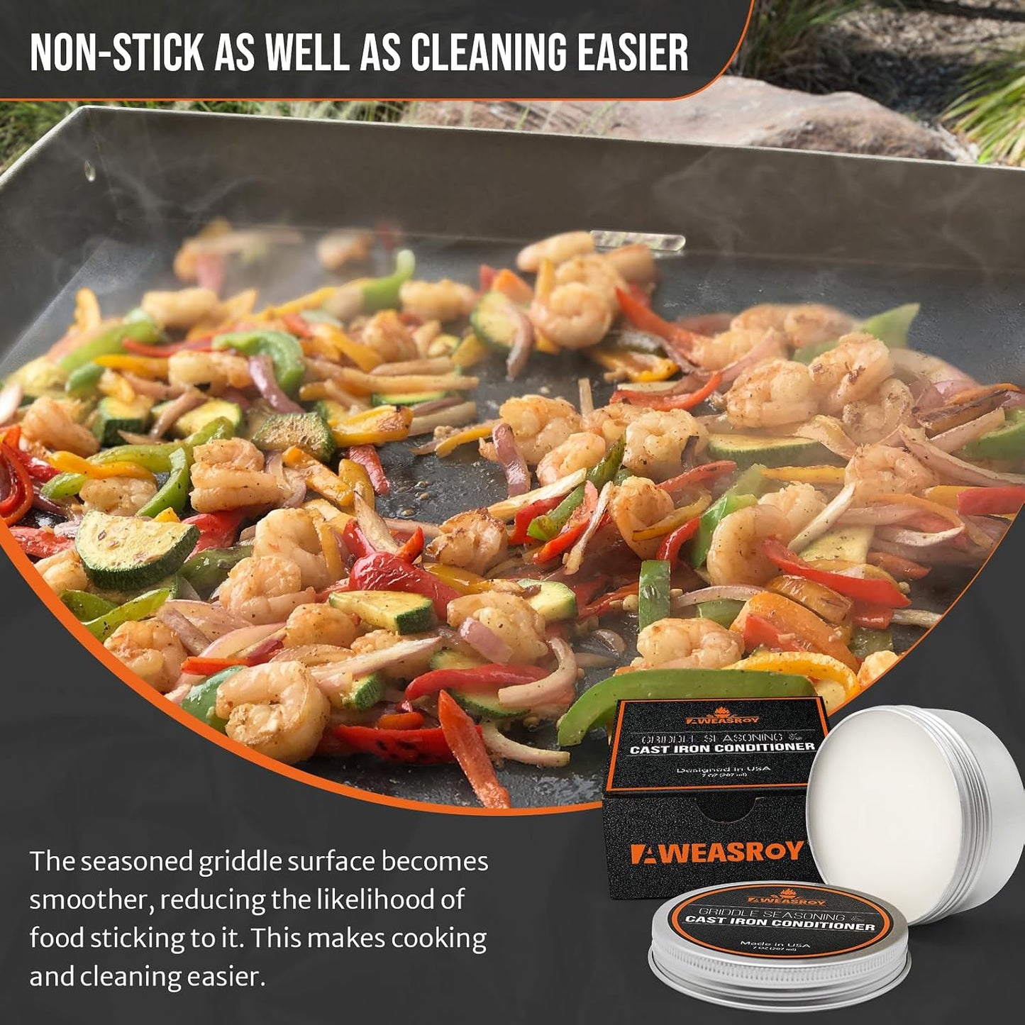 Griddle Seasoning & Cast Iron Seasoning Conditioner 7 OZ Care Kit, with Rust Remover Food Safe Griddle Seasoning for Blackstone, Pans, Carbon Steel – Maintain a Cleaner Non-Stick Skillet