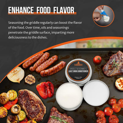 Griddle Seasoning & Cast Iron Seasoning Conditioner 7 OZ Care Kit, with Rust Remover Food Safe Griddle Seasoning for Blackstone, Pans, Carbon Steel – Maintain a Cleaner Non-Stick Skillet