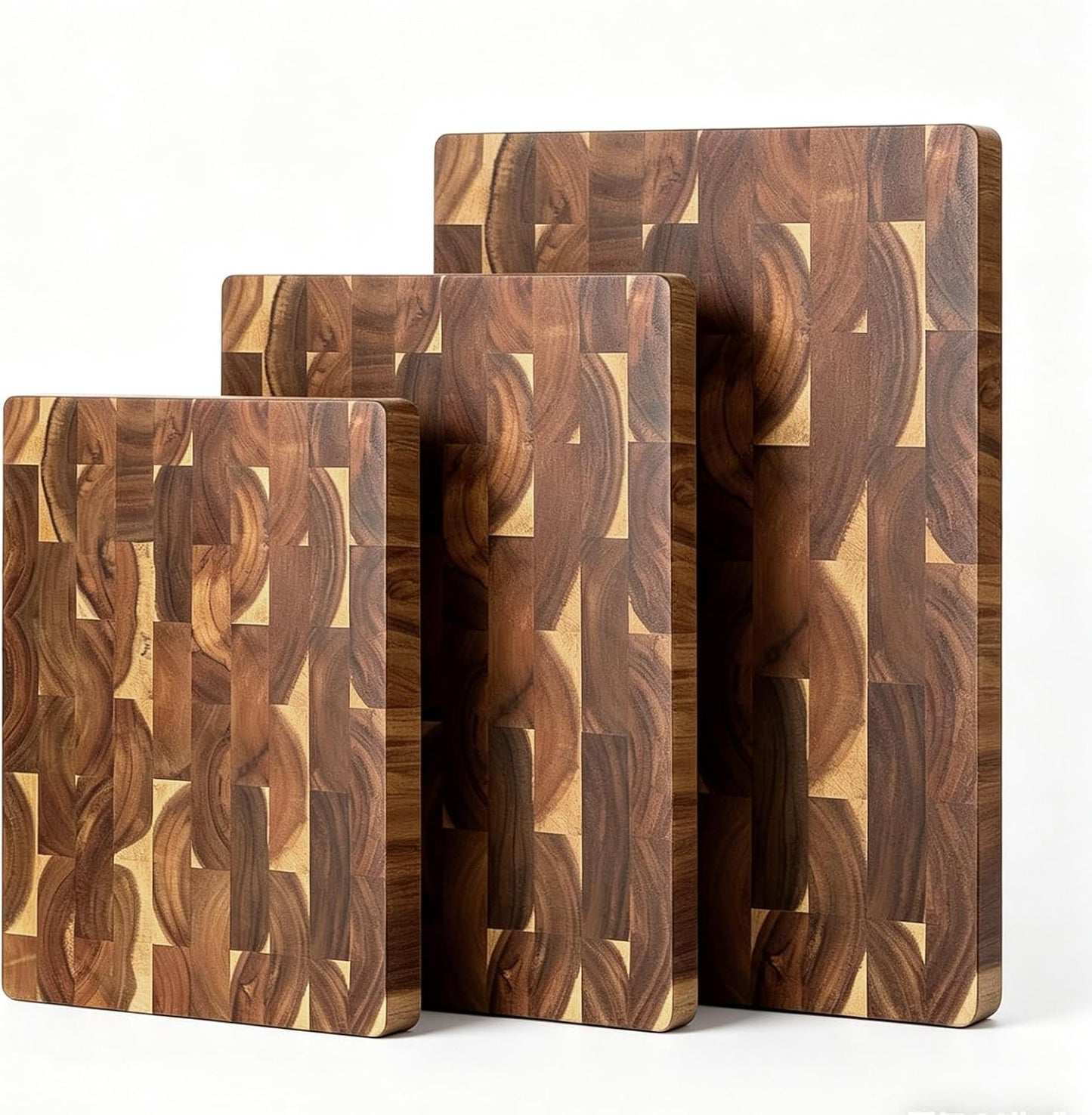 3 Pack Acacia End-Grain Cutting Board Set, End Grain Wooden Chopping Board, Heavy Duty Non Toxic Slip for Kitchen Prep & Charcuterie Serving, Extra Large Butcher Block Best House Warming Gift