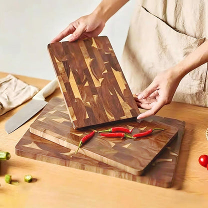3 Pack Acacia End-Grain Cutting Board Set, End Grain Wooden Chopping Board, Heavy Duty Non Toxic Slip for Kitchen Prep & Charcuterie Serving, Extra Large Butcher Block Best House Warming Gift