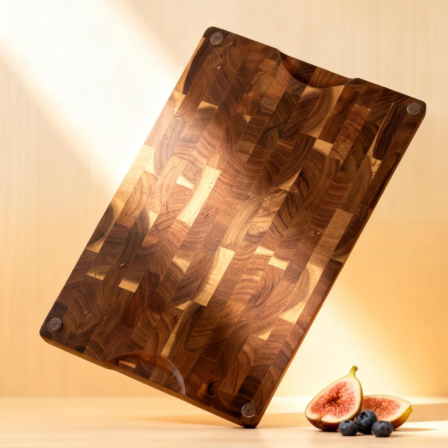 3 Pack Acacia End-Grain Cutting Board Set, End Grain Wooden Chopping Board, Heavy Duty Non Toxic Slip for Kitchen Prep & Charcuterie Serving, Extra Large Butcher Block Best House Warming Gift
