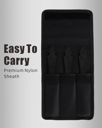 REAT Throwing Knives - 3 Piece, 7.5" 440 Stainless Steel with Full Tang Design, Includes Nylon Carrying Case for Safe Storage,Ninja Kunai Knives for Competition,Recreation,Gifts for Men,Women