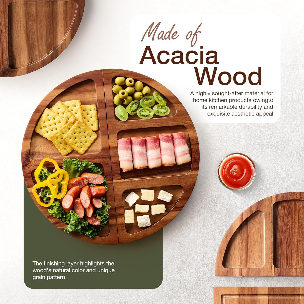 30" Large Acacia Wood Charcuterie Board with 4 Knives Set, Magnetic