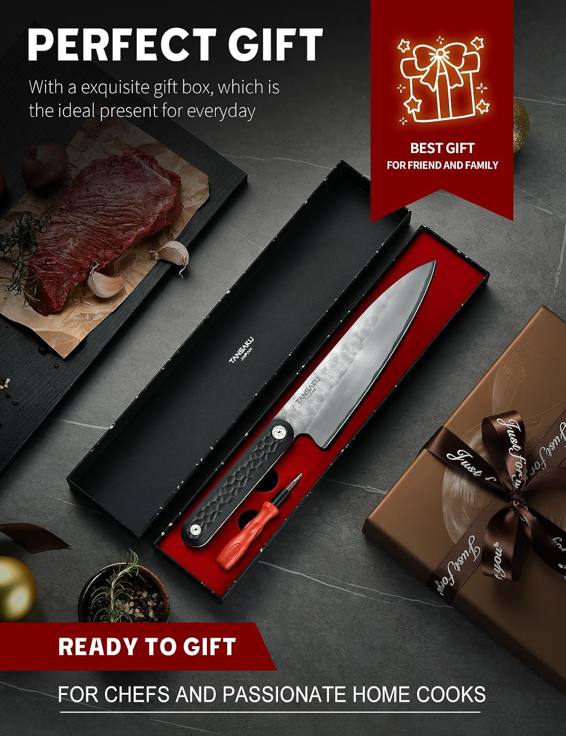 Chef Knife in Japanese High Carbon Stainless Steel, 8 Inch Ultra Sharp Hand Forged Japanese Chef's Knife, Professional Kitchen Cooking Knife with Non-slip G10 Handle, Meat Cutting Knife & Gifts Box