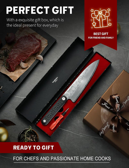 Chef Knife in Japanese High Carbon Stainless Steel, 8 Inch Ultra Sharp Hand Forged Japanese Chef's Knife, Professional Kitchen Cooking Knife with Non-slip G10 Handle, Meat Cutting Knife & Gifts Box