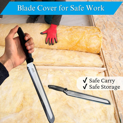 Large Insulation Knife Extra Long Cut 11", Japanese Stainless Steel Serrated Blade, Duct Knife Tool with Sheath for Insulation, Styrofoam, Polyurethane Foam, Made in JAPAN