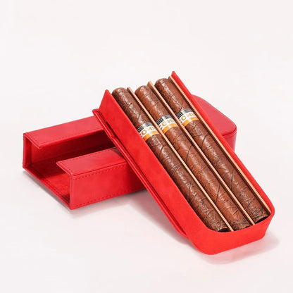 Leather Cigar Case -Thick cedar travel humidor, Cedar Wood Lined Cigar Humidor with Silver Stainless Steel Cutter