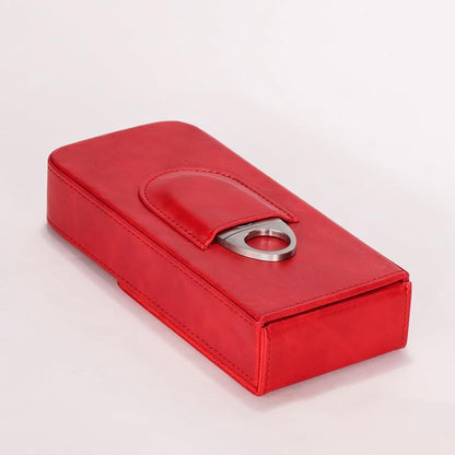 Leather Cigar Case -Thick cedar travel humidor, Cedar Wood Lined Cigar Humidor with Silver Stainless Steel Cutter