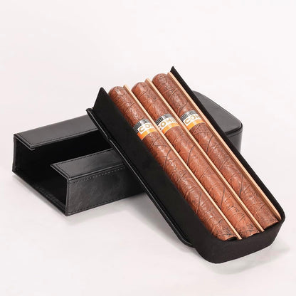 Leather Cigar Case -Thick cedar travel humidor, Cedar Wood Lined Cigar Humidor with Silver Stainless Steel Cutter