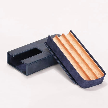 Leather Cigar Case -Thick cedar travel humidor, Cedar Wood Lined Cigar Humidor with Silver Stainless Steel Cutter